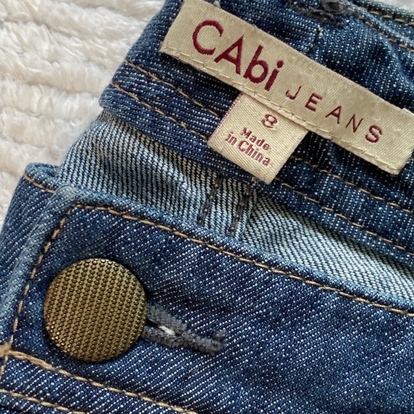 CAbi 8 Denim Jeans Asymmetrical Hem Deep Wash Minimal Stone-washing Distressing - Picture 3 of 8